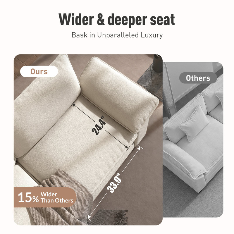 53.5" Comfy Cloud Couch Deep Seat Sofa Chair With Throw Pillow, Ivory Chenille
