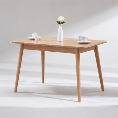 Natural Solid Oak Extendable Dining Table, 1.2-1.6m, for 6-8 People, with Rounded Corners and Diagonal Legs