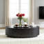 Table basse ovale noire matte, panneau central en MDF de 47,24 po avec tiroir pour salon-965726829