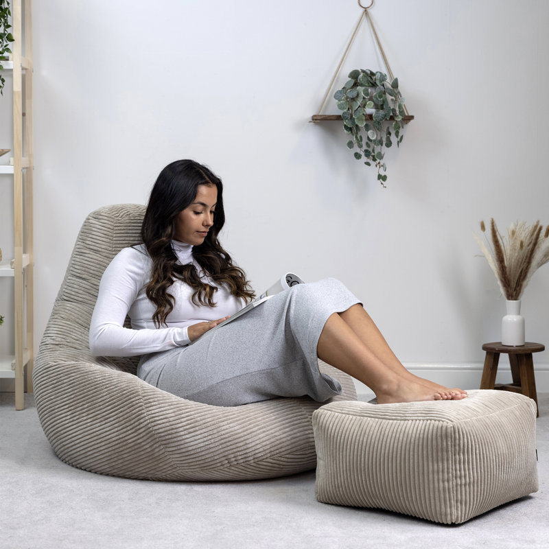 Bean Bag Bazaar Dalton Corduroy Recliner Bean Bag and Footstool, Stone