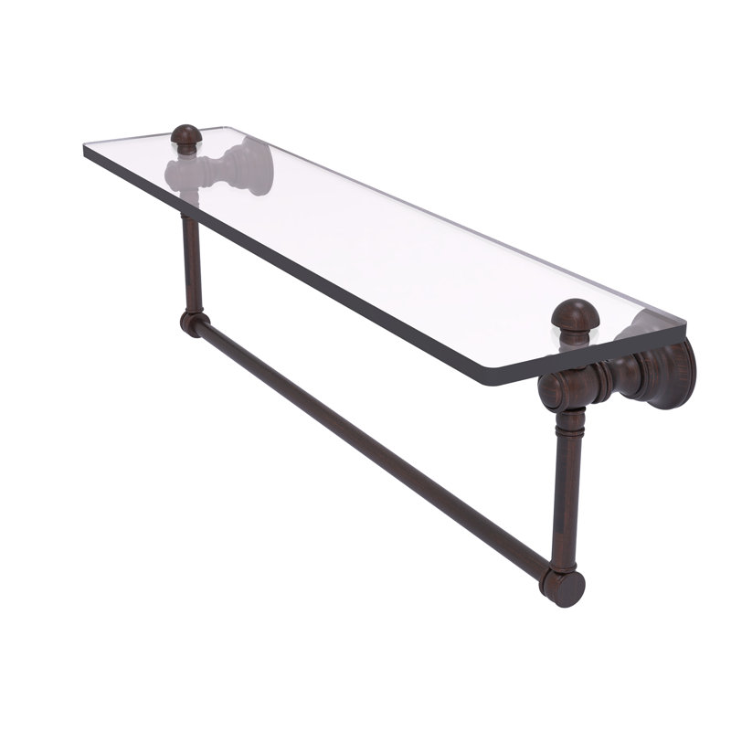 Freyja Glass Accent Shelf with Towel Bar, 5.54" H x 22" W x 7" D, Venetian Bronze