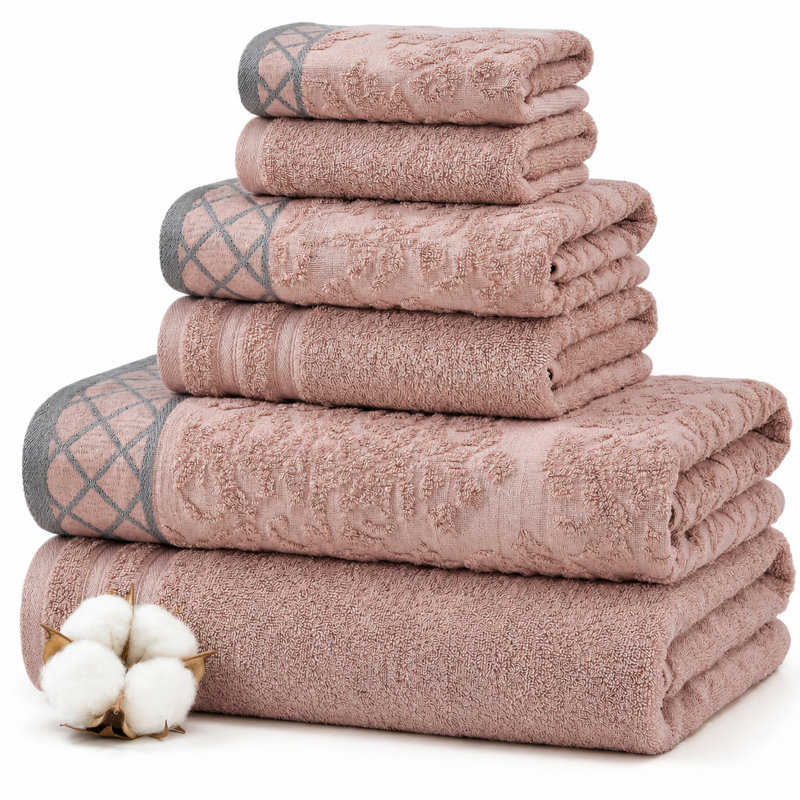 Ensemble de serviettes de 6 pièces en jacquard damassé / 100% coton peigné uni ultradoux de 550 g/m² avec bordures décoratives Modern Threads