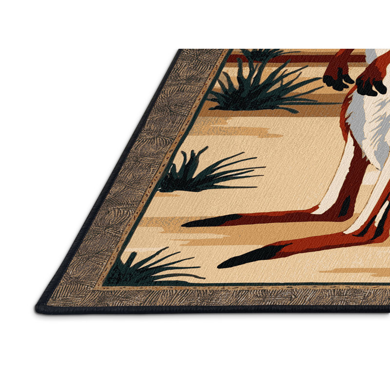 Washable Kangaroo Wildlife Area Rug, Round 3'