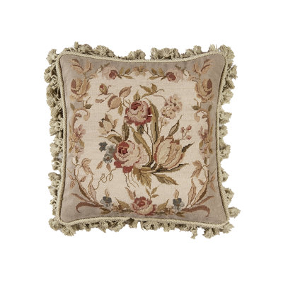 Needlepoint Fringed Reversible Throw Pillow