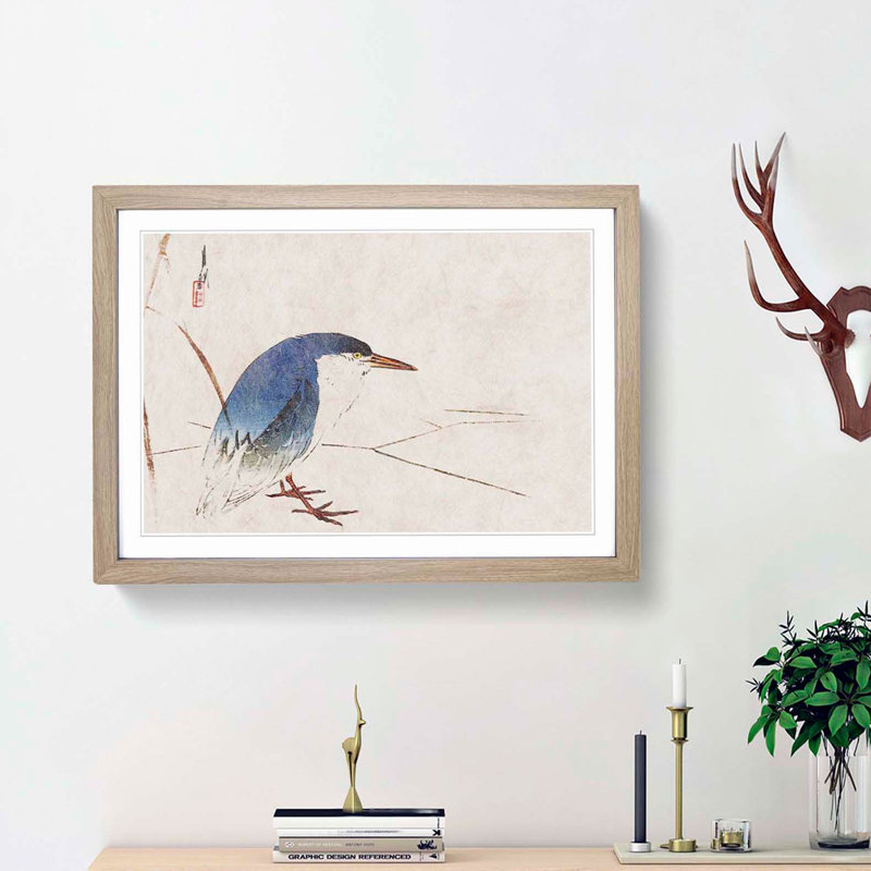 Blue Bird by Ogata Gekko - Picture Frame Painting Print, 48cm H x 65cm W x 2cm D, Oak Framed