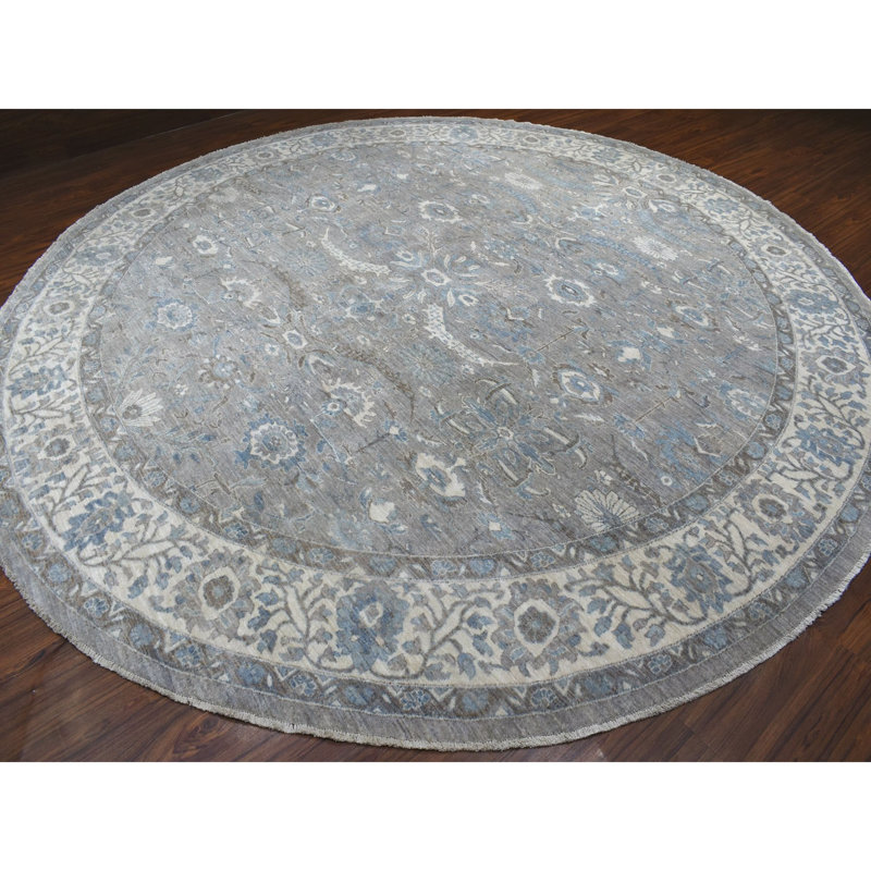 Tapis rond gris noué à la main nouvel âge Peshawar de conception unique 12 pi Brelon
