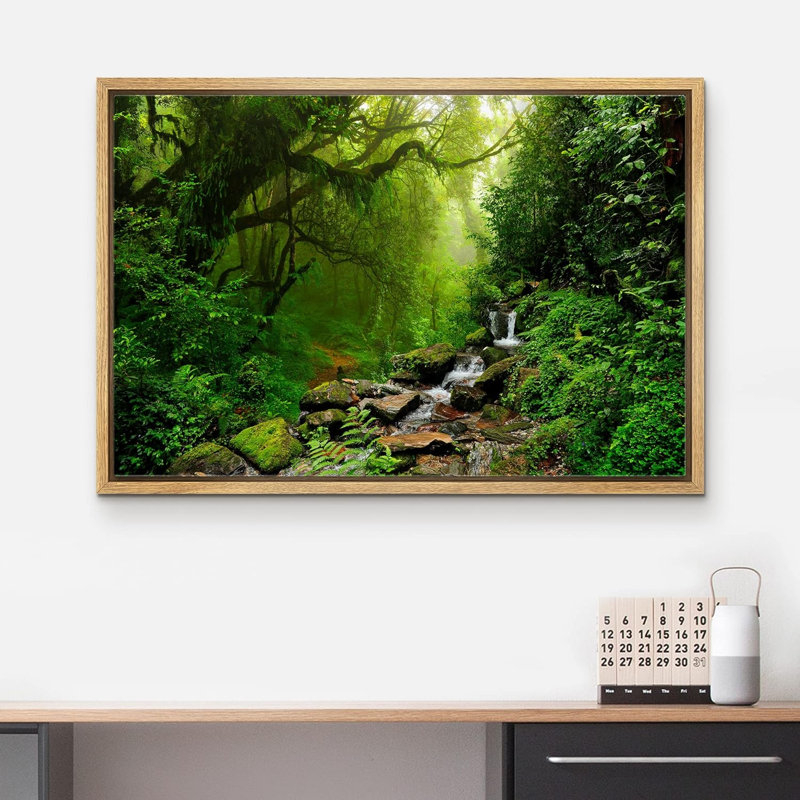 Népal, forêt verte, cascade, H 24 po x l 36 po x P 1,5 po, Cadre naturel