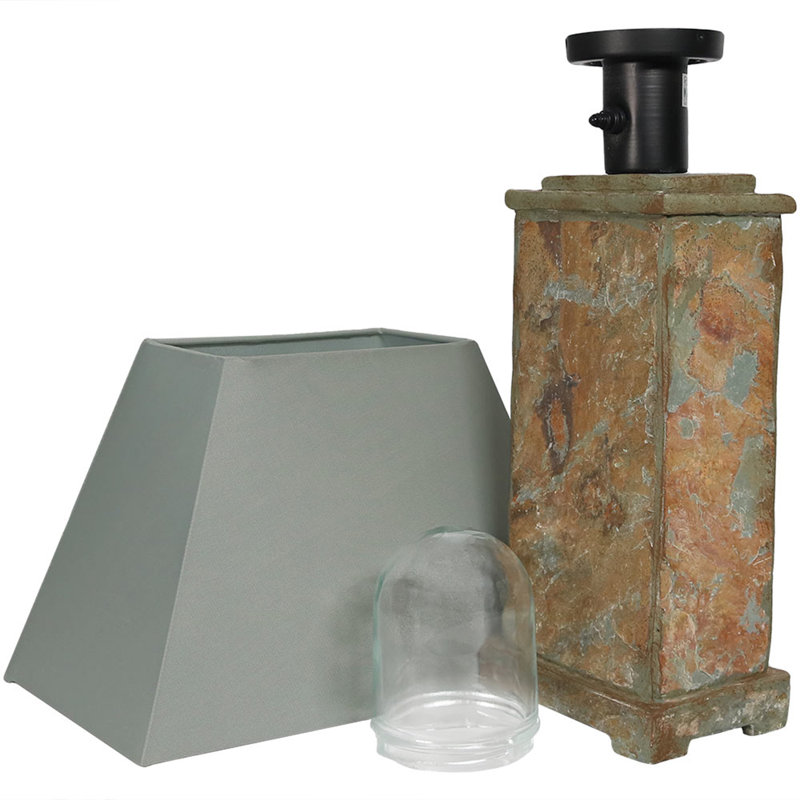 Lampe de table d'extérieur en ardoise naturelle 24 "avec abat-jour gris Hetrick