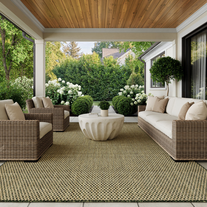 Hartigan Green Modern Indoor/Outdoor Rug, Rectangle 9' x 12'