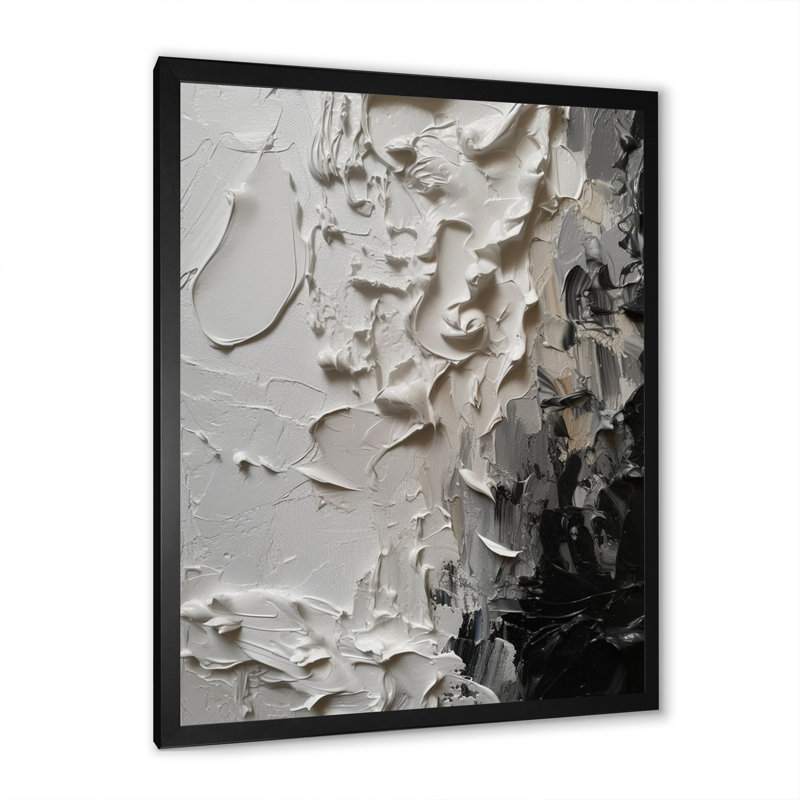 Impression sur toile abstraite blanche et noire Tranquility Unleashed IV, Cadre photo noir, H 40 po x l 30 po x P 1,5 po