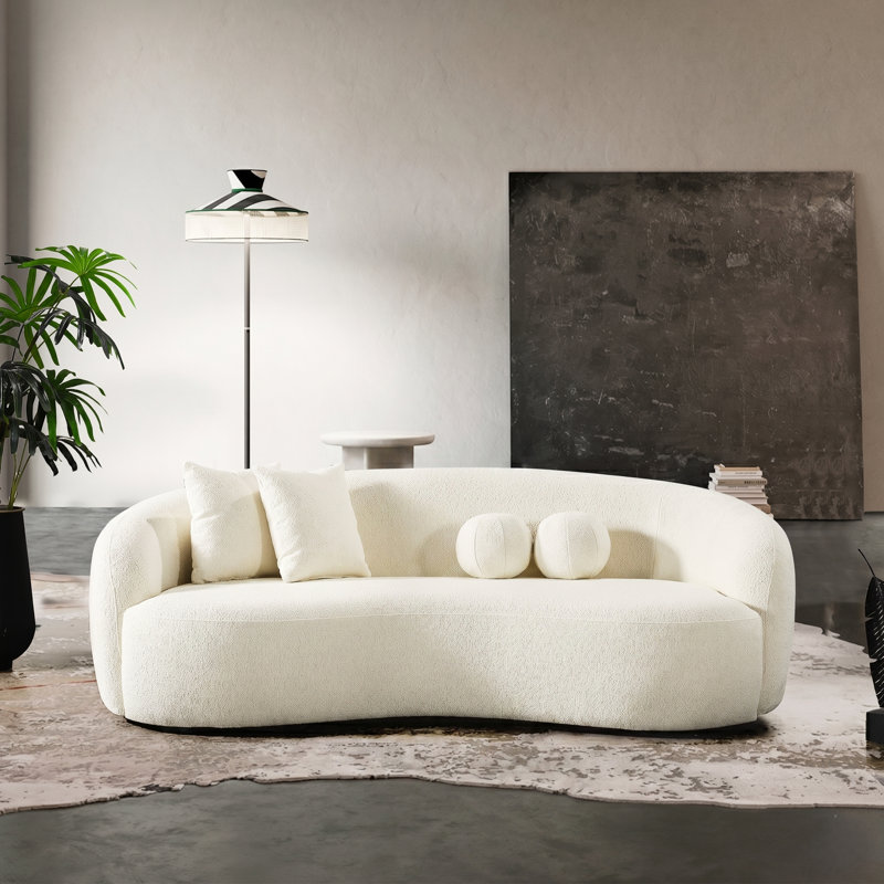 Kathrina 91'' French Bouclé Curved Sofa, White Linen Blend
