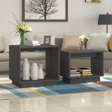 2x Coffee Tables Nesting Accent Table Solid Wood Pine Black/Brown