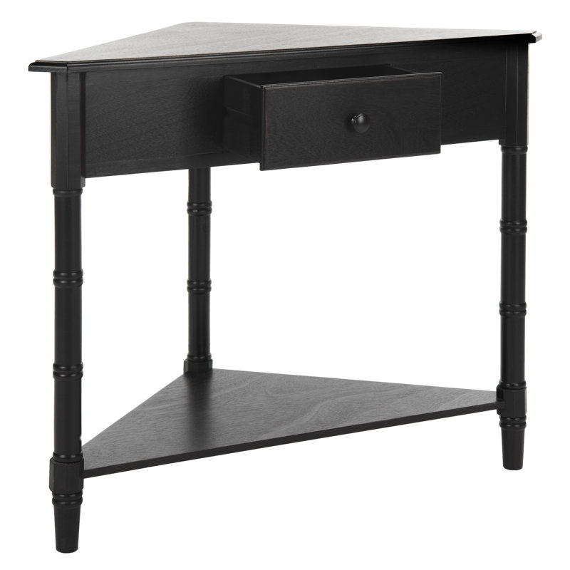 Table de bout avec 3 pieds en bois massif Twerton, Noir patiné