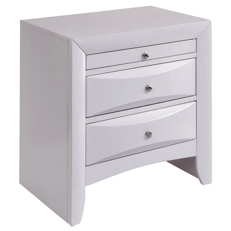Table de chevet avec 2 tiroirs, Blanc