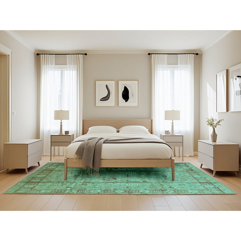 Tapis oriental en laine / polyester tissé à la machine en bleu, Rectangle 5 pi x 8 pi
