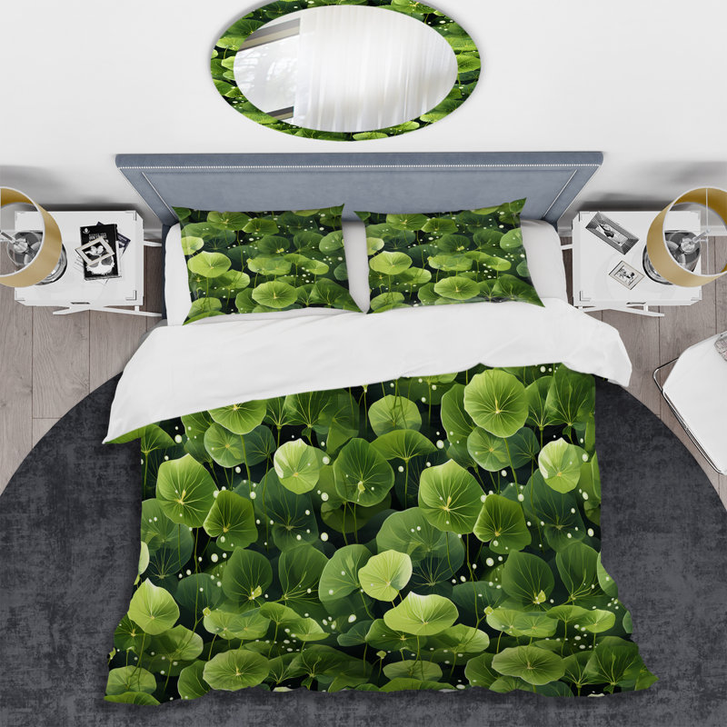 Ensemble de housse de couette Green Wasabi Leaves Plants V, Housse de couette simple + 1 taie décorative stan
