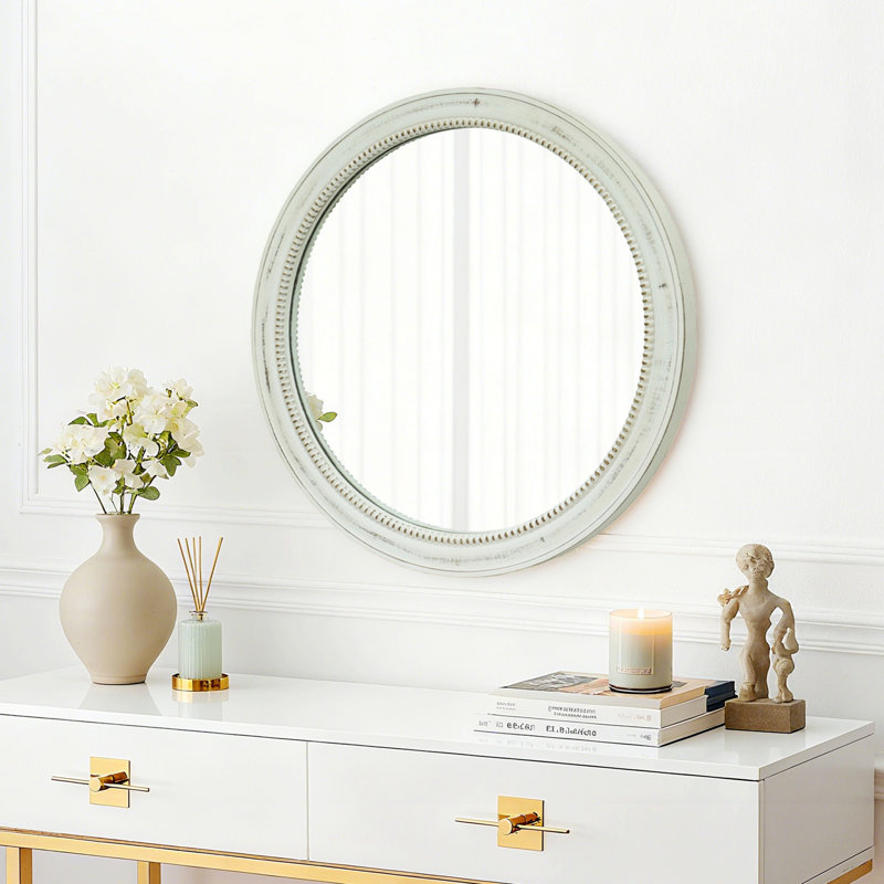 Miroir rond mural, Bois blanc délavé
