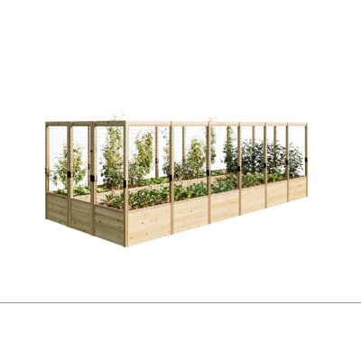 Yrb028 Solid Wood Seed Starter Tray, 13-cell Planter With Mesh Grid Inserts, Natural Wood