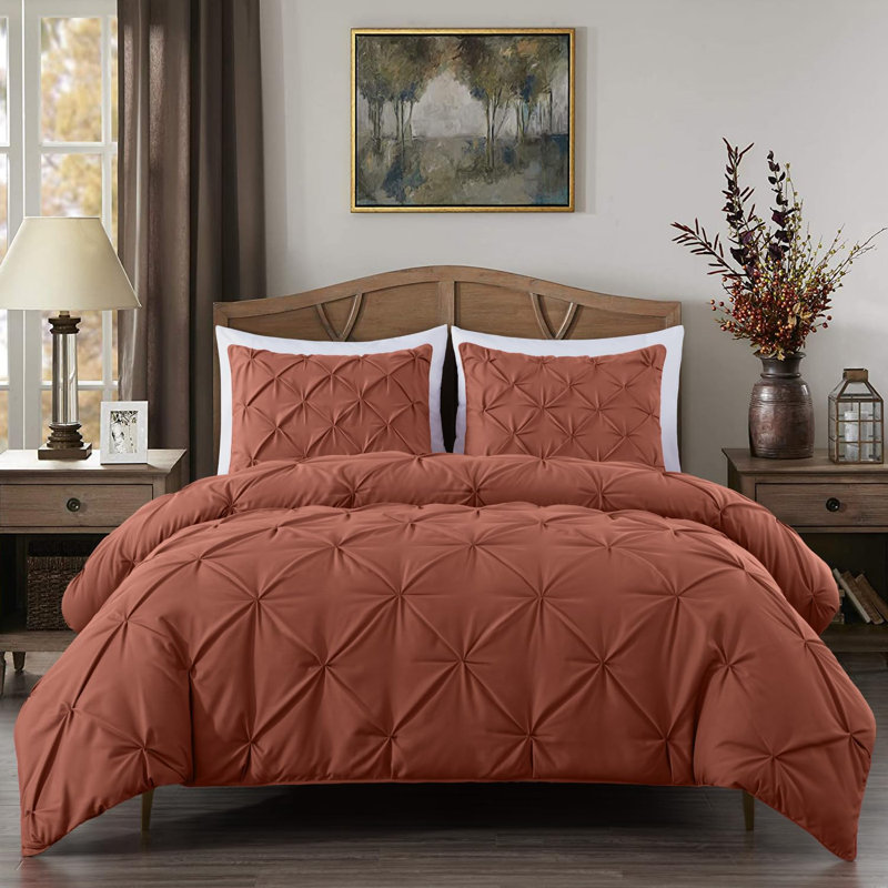 Berlin Pintuck Microfiber 3-Piece Comforter Set, King Comforter + 2 King Shams, Terracotta
