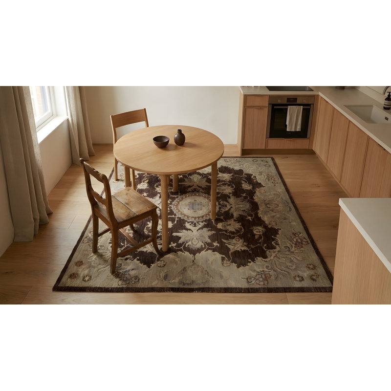Tapis de style mandala moderne traditionnel traditionnel en laine noué à la main brun 6 x 9