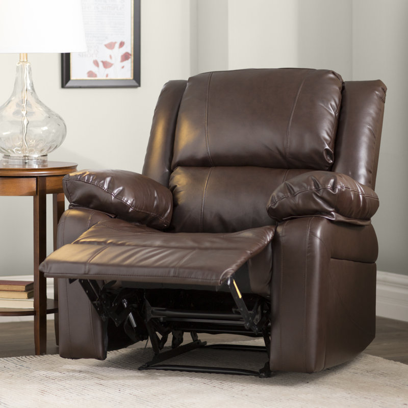 Arland Contemprary Faux Leather Pillow Back Recliner, Brown Leather Match