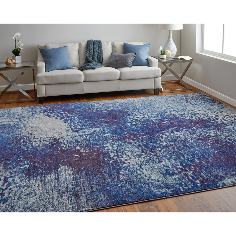 Tapis abstrait bleu / mauve Groh Paras, Rectangle de 10 pi x 14 pi