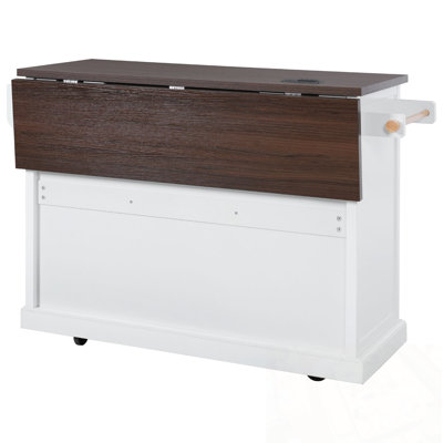 Kitchen Island with Drop Leaf, Power Outlet and 4 Door Shelves