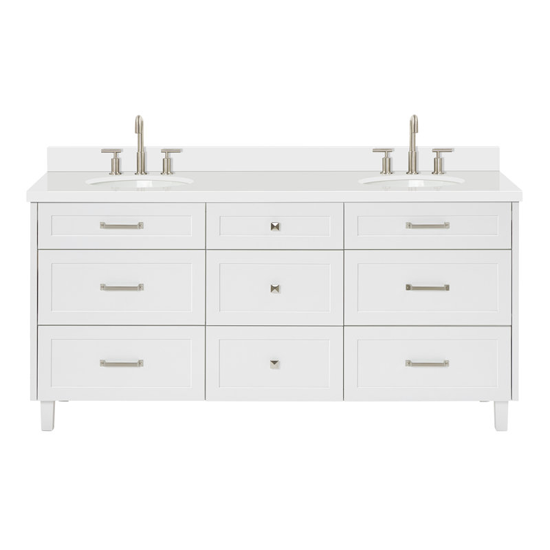 Meuble-lavabo double 73 po ARIEL Monrow, Blanc, 72" - 73", Quartz blanc pur