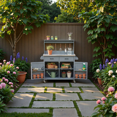 Outdoor Kitchen Island With Stainless Steel Top And Storage Cabinet