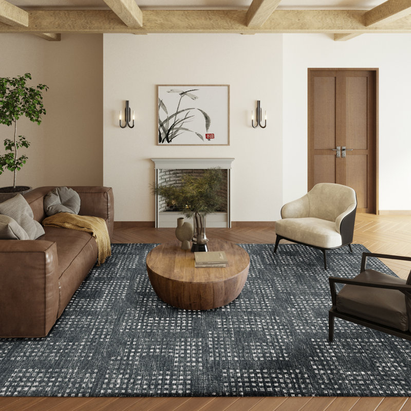 Tapis contemporain noir Houndstooth 5 po x 7 po 6 po, Rectangle 9 pi x 12 pi