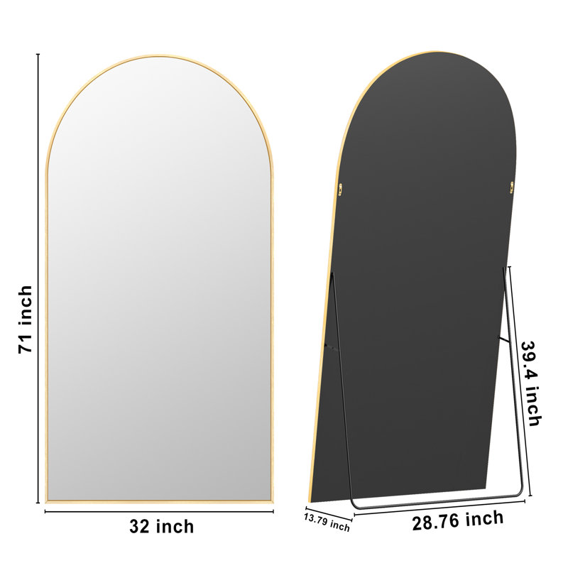 Large Arch Full Length Mirror with 3 Mounting Method, Gold, 71" x 32"
