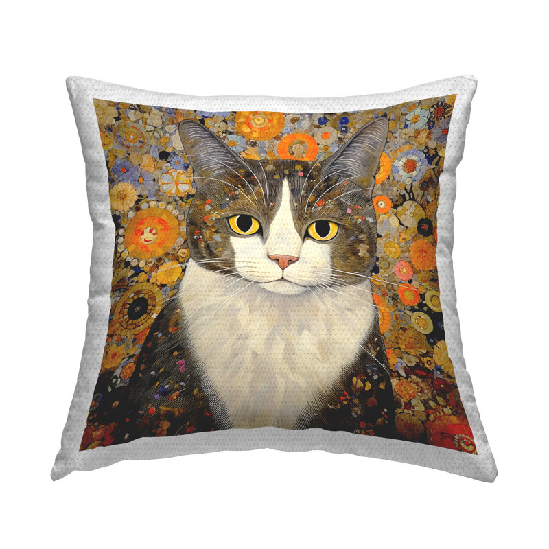 Coussin d'extérieur imprimé géométrique à motif de chat collé par RB