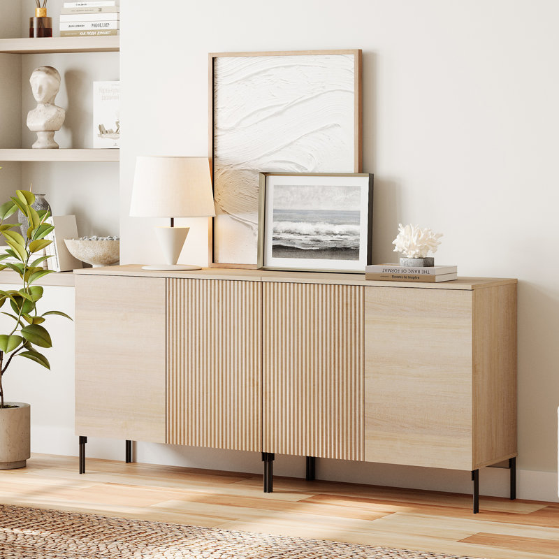 Union Rustic 63" Reeded Accent Cabinet Set With Adjustable Shelves, Modern Credenza Storage Cabinet With Doors For Living Room, Kitchen, Dining Room, Hallway