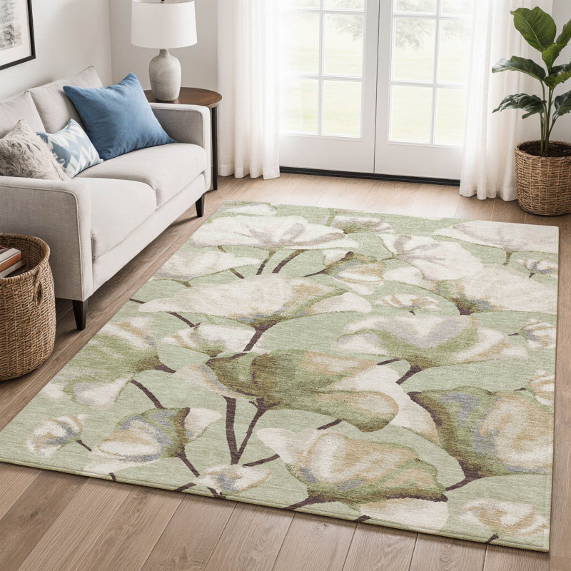 Tapis floral lavable à la machine de qualité supérieure Mayfield AMF2405, Céleri, 9 pi x 12 pi