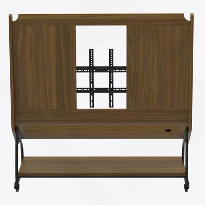 Mobile TV Stand With Mount For 32-50" TV With Projector Screen & Power Outlets - Adjustable Rolling TV Cart, MDF Wood