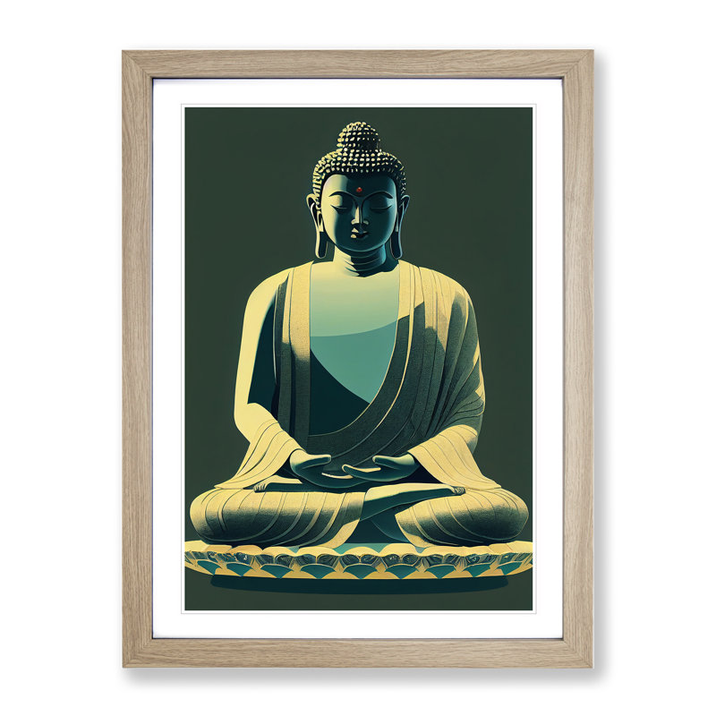 Paradise with Buddha - Framed Print, 34cm H x 25cm W x 2cm D, Oak Framed