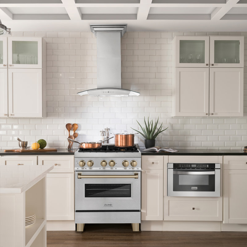 ZLINE Autograph 30" Legacy Dual Fuel Range in DuraSnow® Steel, Champagne Bronze Satin Stainless Steel