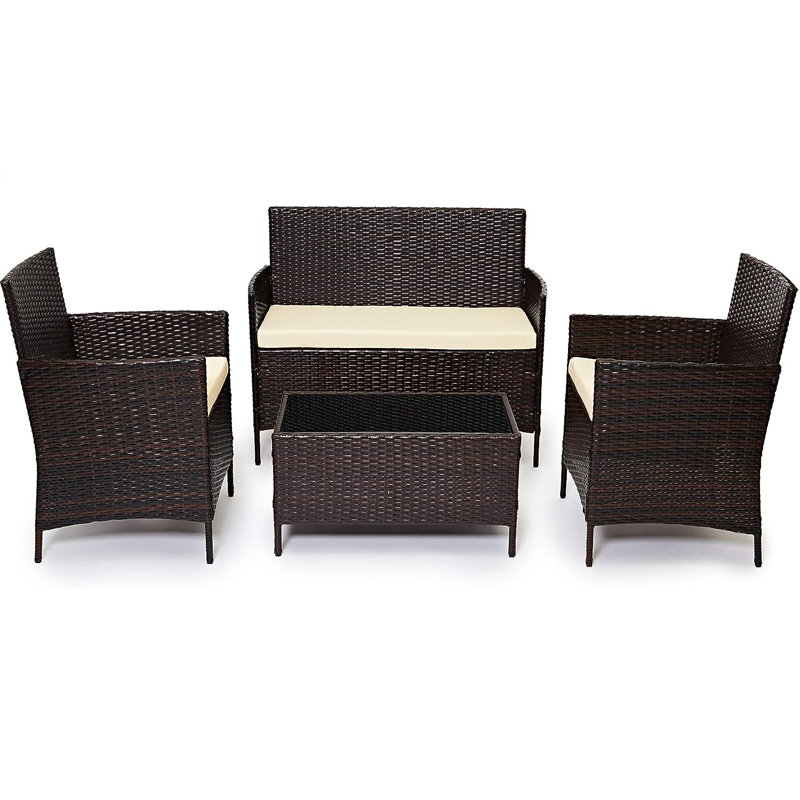 Beeley Polyethylene (PE) Wicker 4 - Person Seating Group with Cushions, Beige, Brown