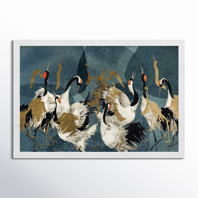 "Crane Love" by Oliver Gal Acrylic Painting Print with Mounting Hardware , White Framed, 18" H x 26" W