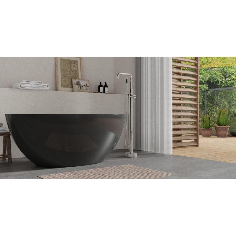 Robinet de baignoire autoportant 41,97 "avec douche à main Badeloft AT-02-PC en chrome poli, Chrome poli