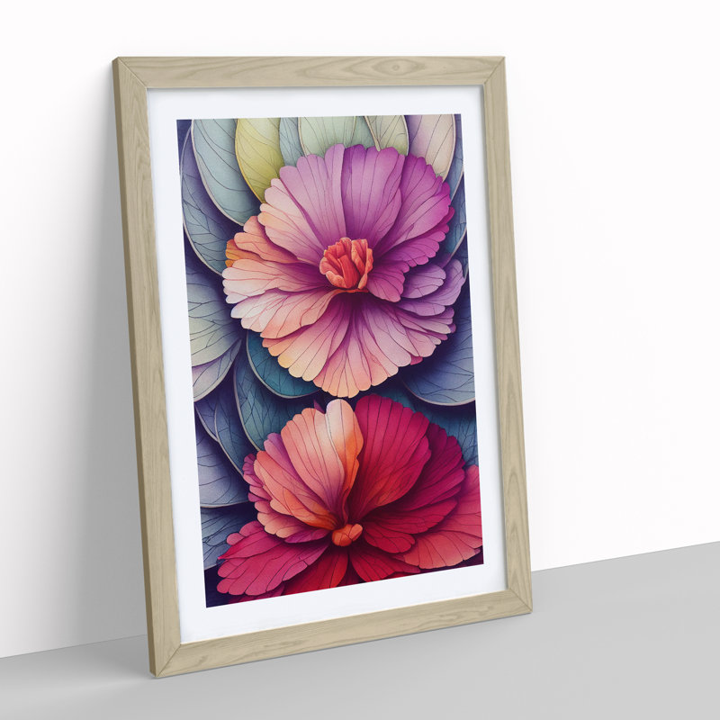 Beautiful Watercolour Flowers No.5 - Wall Art, White, 64cm H x 46cm W x 2cm D, Oak
