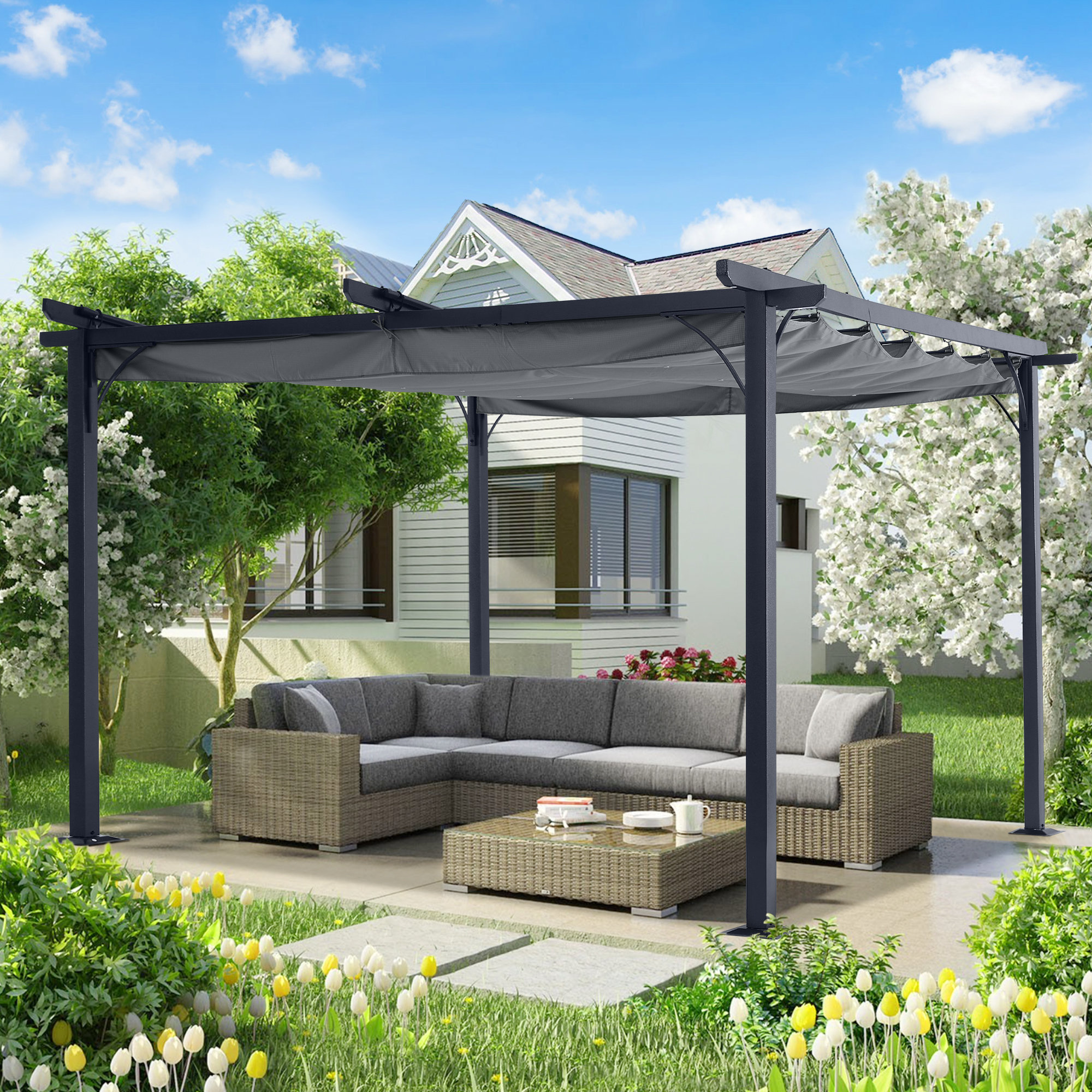 ABCCANOPY Steel Pergola with Canopy The Pergolas Group & Reviews | Wayfair