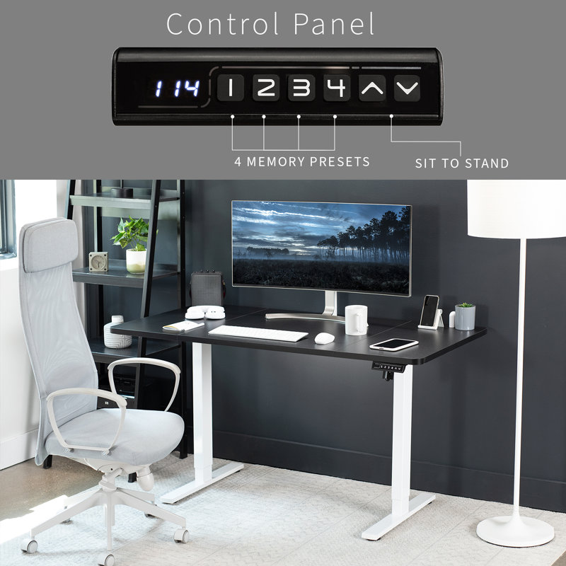 VIVO Single Motor Electric Desk with Push Button Memory Controller, 48.5" H x 60" W x 30" D, Black/White