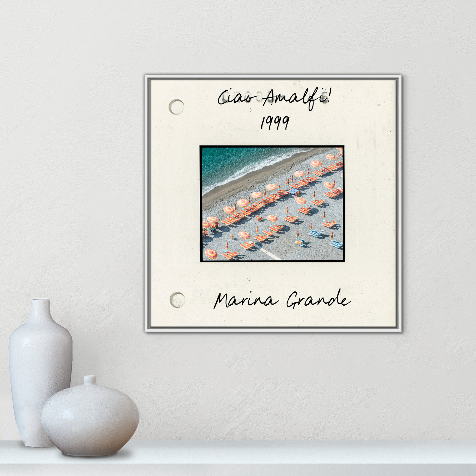 Amalfi, Italy - Marina Grande Print by Danita Dalmont, White Floater Framed Canvas, 31.5" H x 31.5" W x 2" D