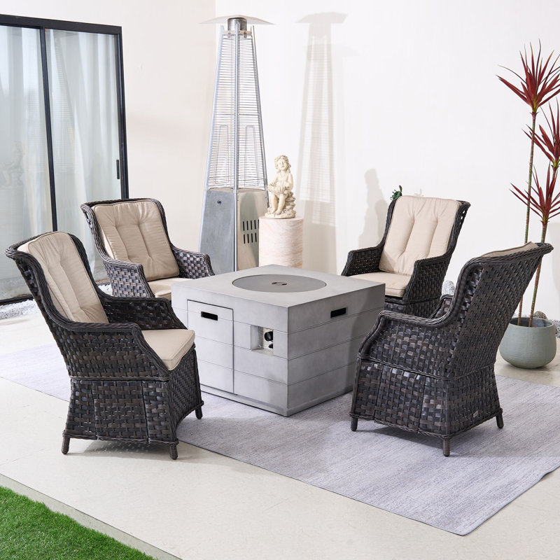 Ensemble de conversation d'extérieur pour 4 personnes avec coussins Nouriah, Beige, Brun