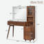 Bureau de maquillage avec miroir et lumières, 5 tiroirs, armoire de rangement en verre cannelé et prise de courant-224182337