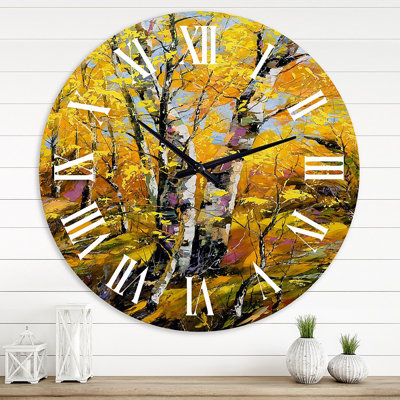 Bouleaux en bois d'automne jaune - horloge murale champêtre