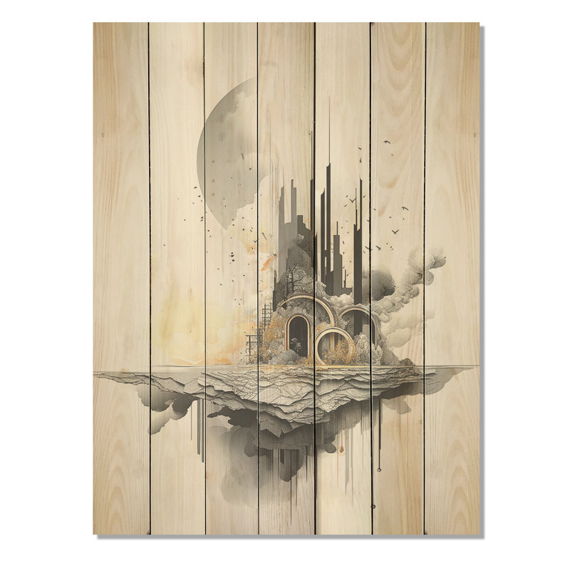 Mirage monochrome Lansdcape I - Paysage abstrait sur bois, H 40 po x l 30 po
