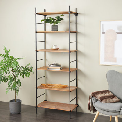 Cole And Grey Wood Rectangular 6 Level Shelving Unit With Black Metal Ladder Frames