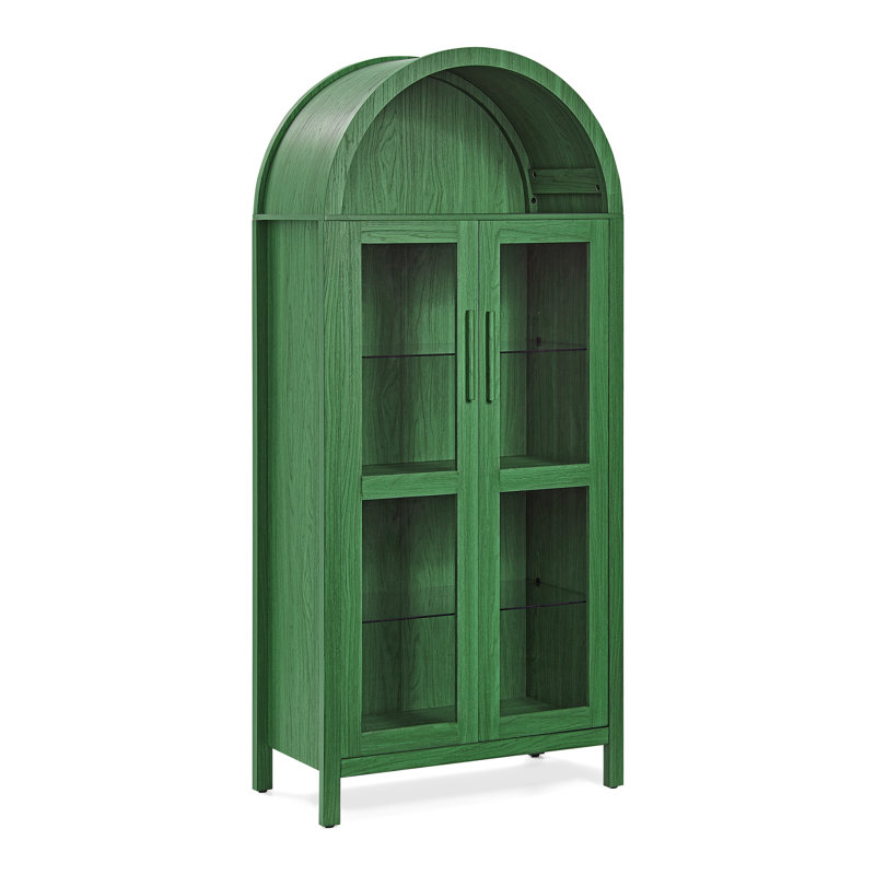 Glass Doors Bookcase Storage With LED, Light Green